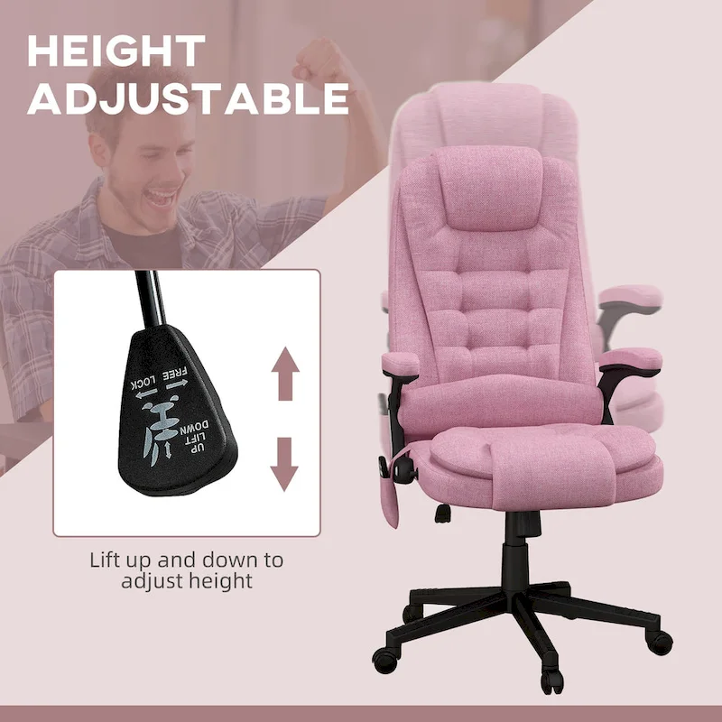 HOMCOM 6 Point Vibrating Massage Office Chair with Heat, Linen High Back Executive Office Chair with Reclining Backrest
