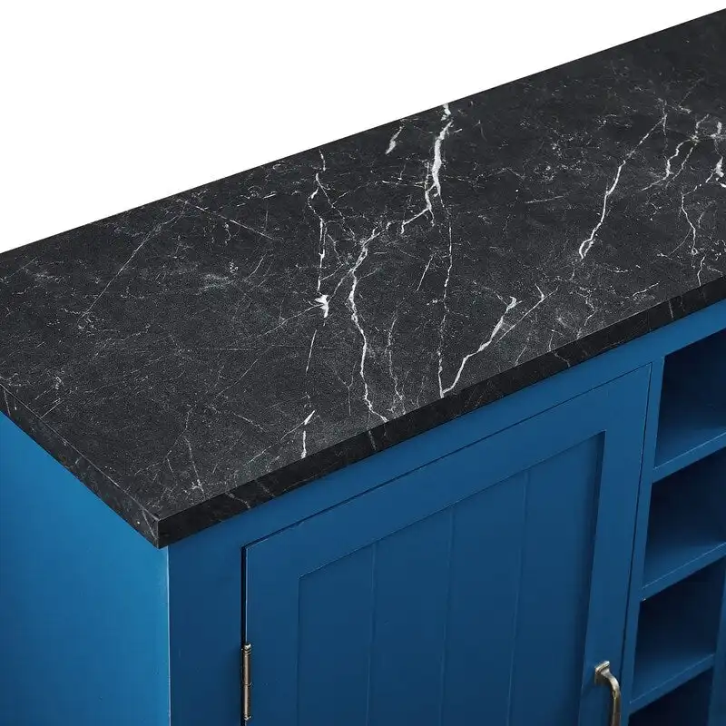 47 Marbling Countertop Buffet Bar Cabinet w/ Glass Holders