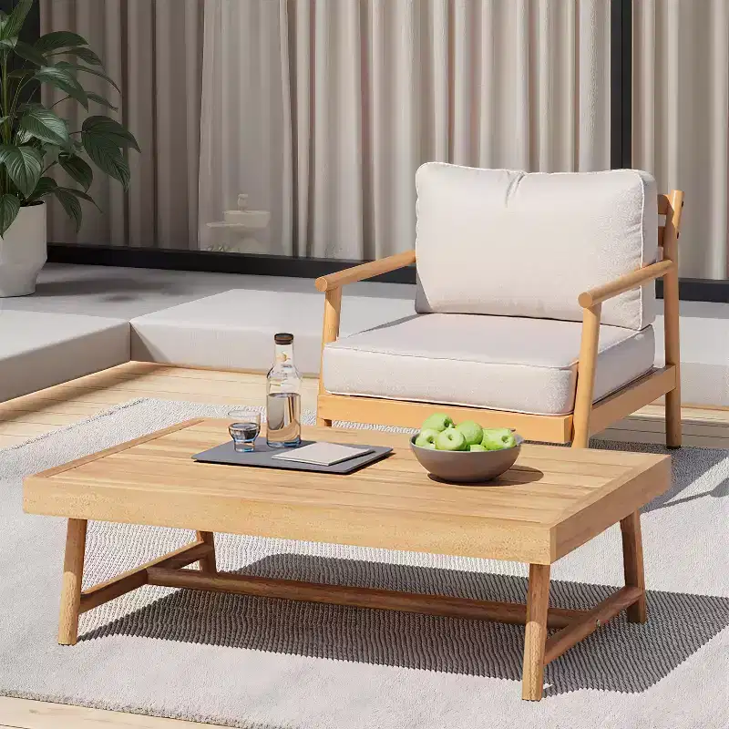 Christopher Knight Home Shane Rustic Outdoor Acacia Wood Upholstered Club Chair and Coffee Table Set