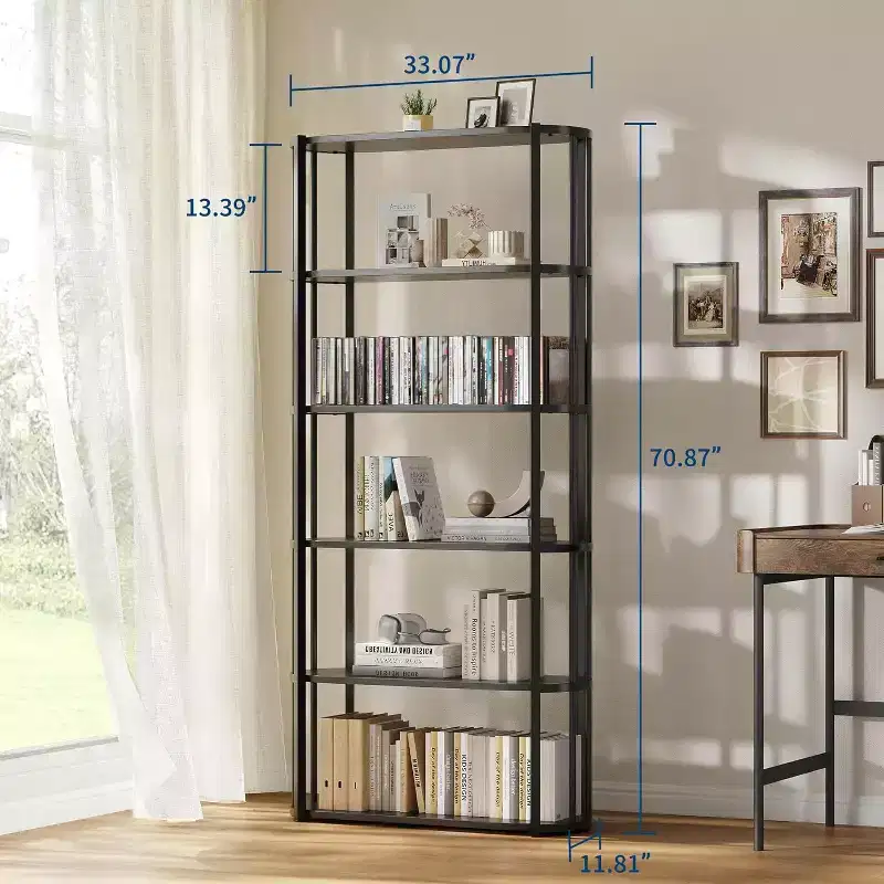 71 Inches Tall Bookshelf, Industrial Book Shelf, Freestanding Bookcase, Large Book Shelves for Living Room, Bookcase Storage Rack for Home Office