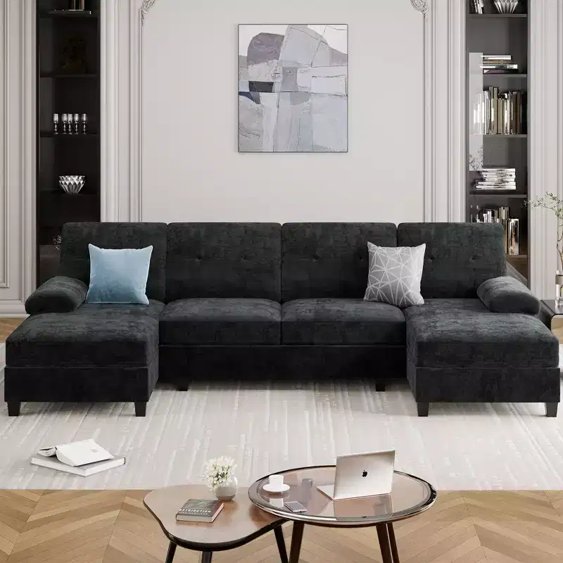 Celebalcony 106 Sectional Couches for Living Room, U-Shaped Couch 4-Seat Sofa with Double Chaise, Comfortable Fabric Sofa for Apartment