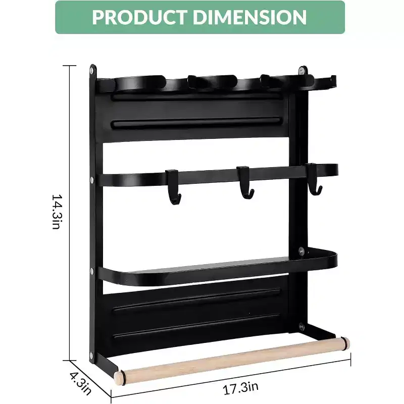 Magnetic Cup Holder for Refrigerator Side  Foldable Space-Saving Organizer with Shelf & Hooks, Holds 3 Large Cups, No Drill Installation for Kitchen
