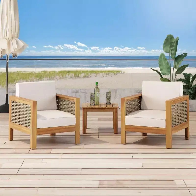 Linwood 2pk Outdoor Acacia Wood Club Chairs with Wicker Accents - Teak/Brown/Beige - Christopher Knight Home