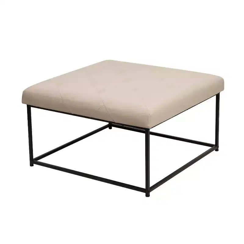 Emma and Oliver 30 in. Faux Leather Square Ottoman with Tufted Design and Sturdy Iron Frame