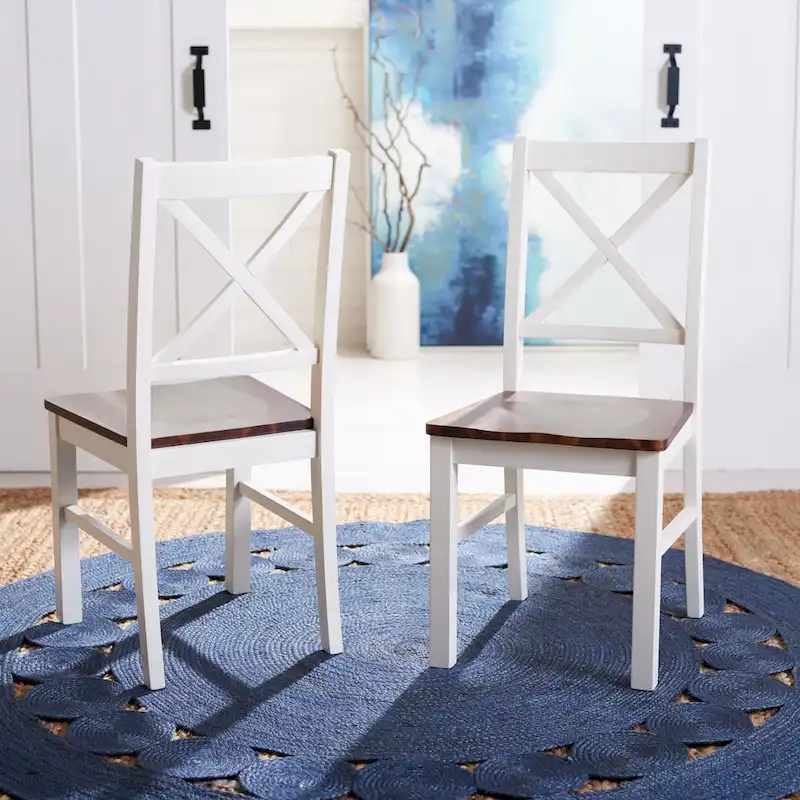 SAFAVIEH Concetta White/Natural Dining Chair - 17.5 W x 19.5 L x 37 H - 18W x 20D x 37H