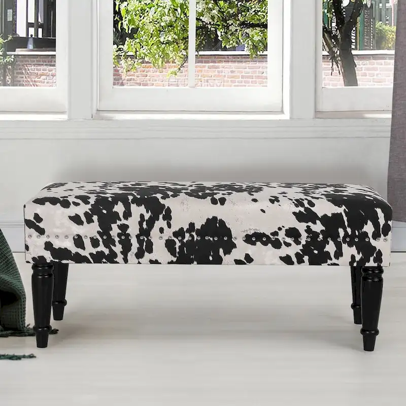 Adeco Cow Fabric Ottoman Bench Stool