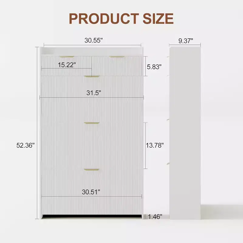 31.5 Shoe Storage Cabinet with 2 Flip Drawers, Fluted Slim Shoe Cabinet with Adjustable Shelf, Freestanding Wooden Rack Organizer
