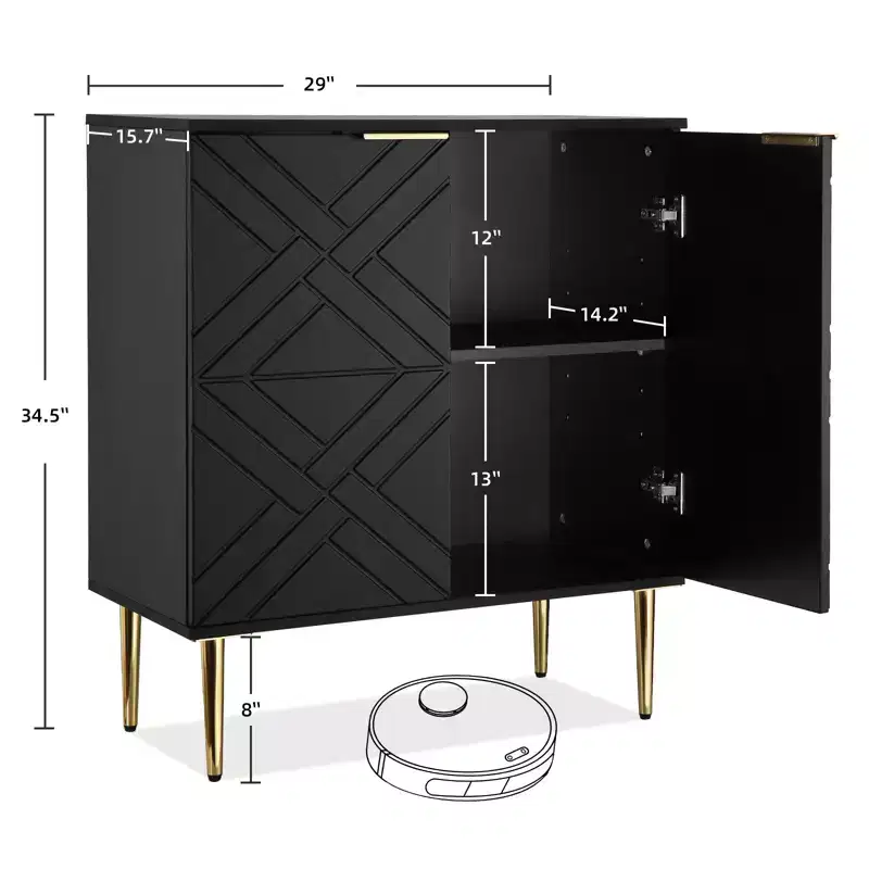 Modern Buffet Sideboard Storage Cabinet with Embossed Doors, Gold Handles & Legs, Adjustable Shelves for Kitchen, Dining Room, Living Room