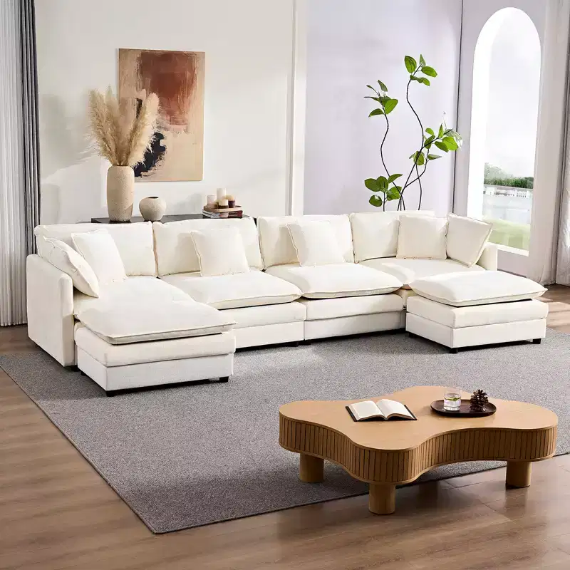 Mjkone 132'' Oversized Modular Sectional Sofa, U-Shaped Couch with 2 Ottomans, 6-Seat Chenille Fabric Upholstered Deep Seat Sofa