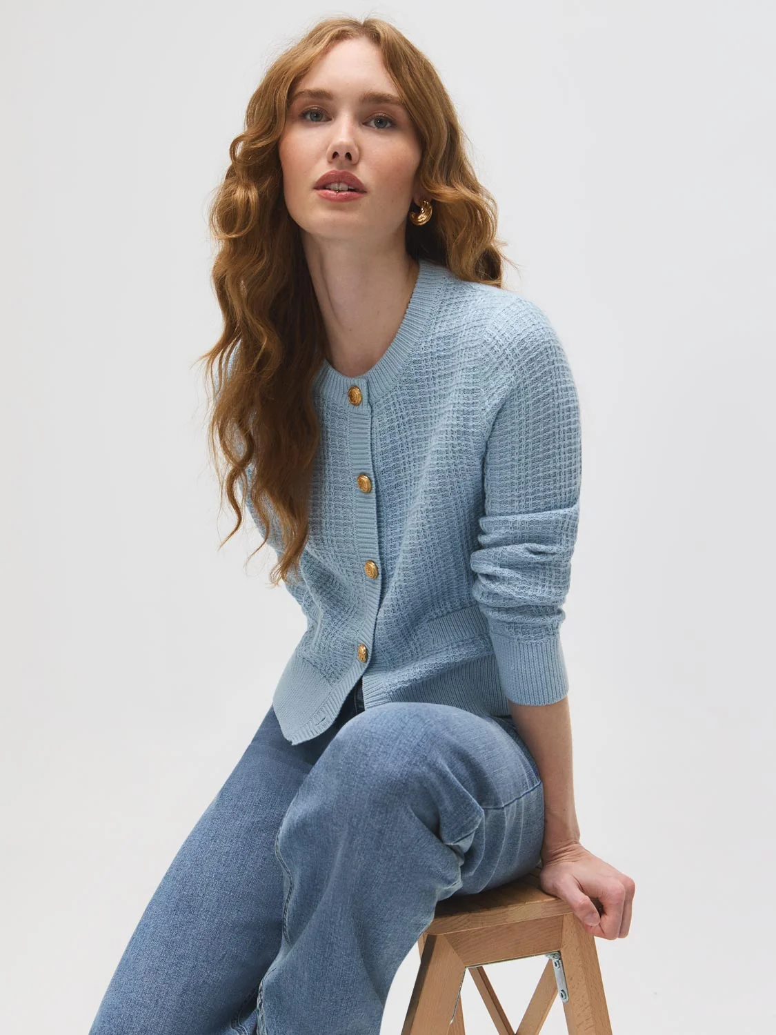 Cotton Blend Button-Front Cardigan