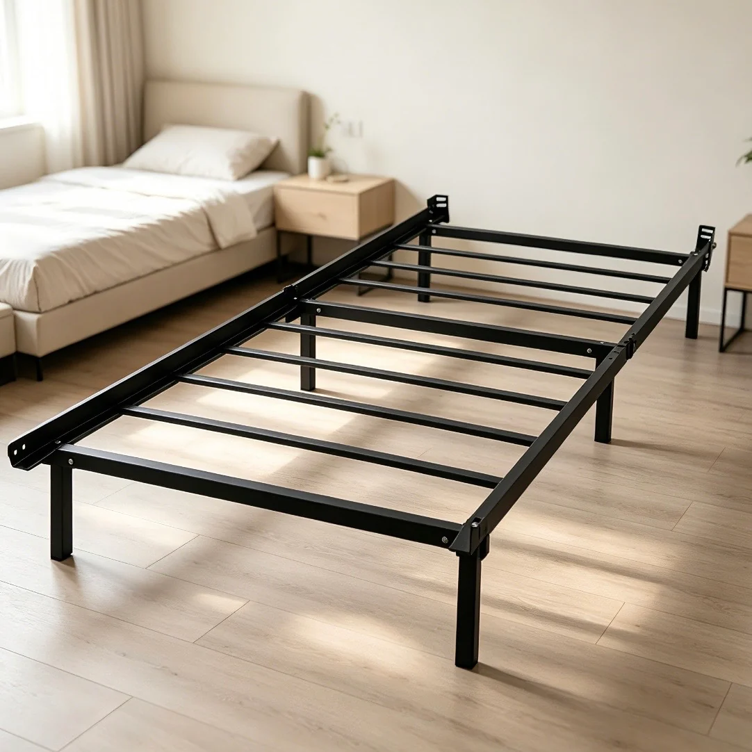 Twin 7" Metal Bed Frame Black - Steel Construction, 9-Leg Support, Toe-Friendly Design
