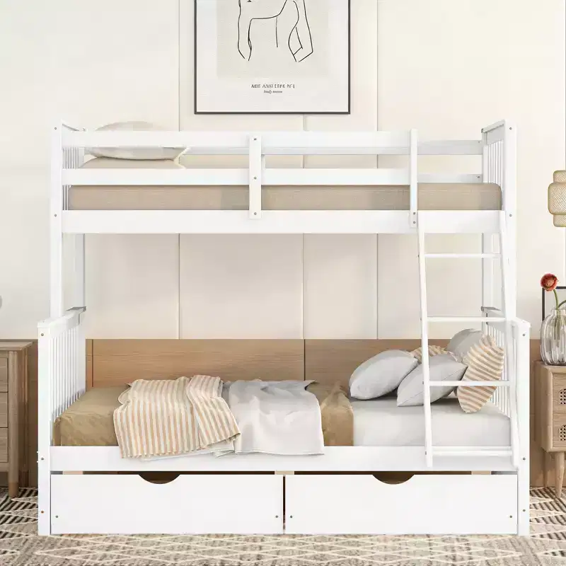 Luxystar Modern Twin Over Full Wooden Bunk Bed with 2 Storage Drawers