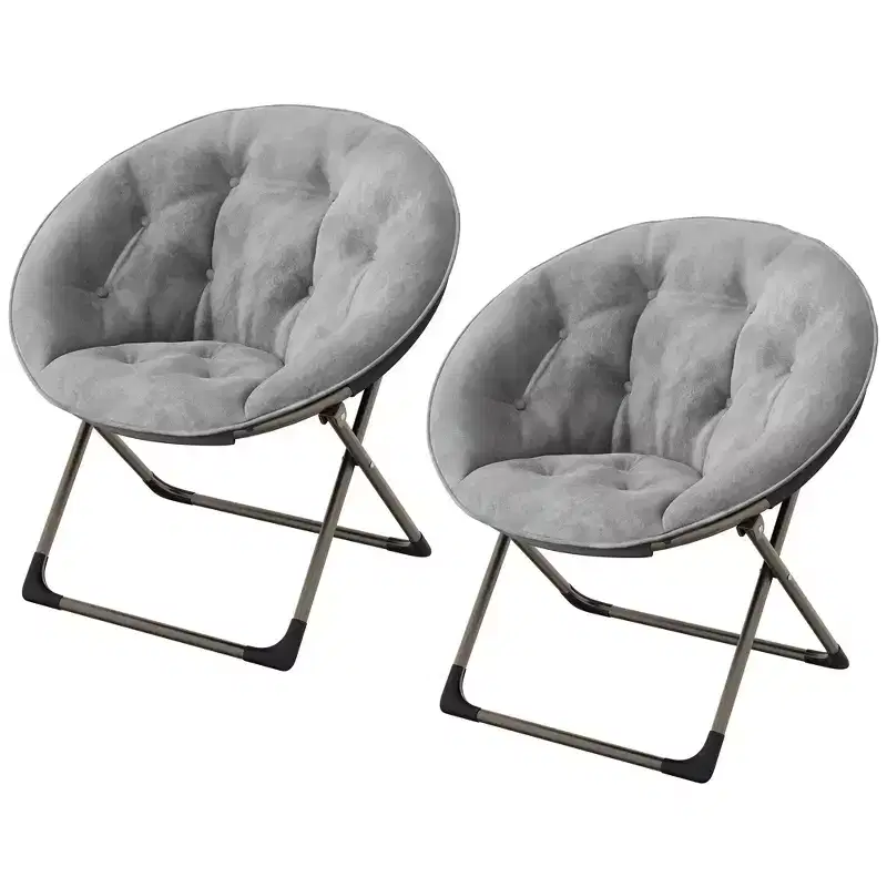 Rocking Chair , Oversized Saucer Chair with Plush Cushion & Gold Metal Frame, Indoor/Outdoor Moon Chair for Living Room, Bedroom, Gray(2pcs)