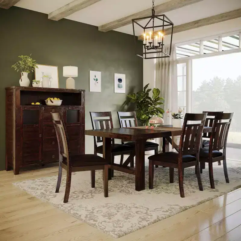 Distressed Rustic Solid Acacia Upholstered Slat-back Dining Chair (Set of 2)