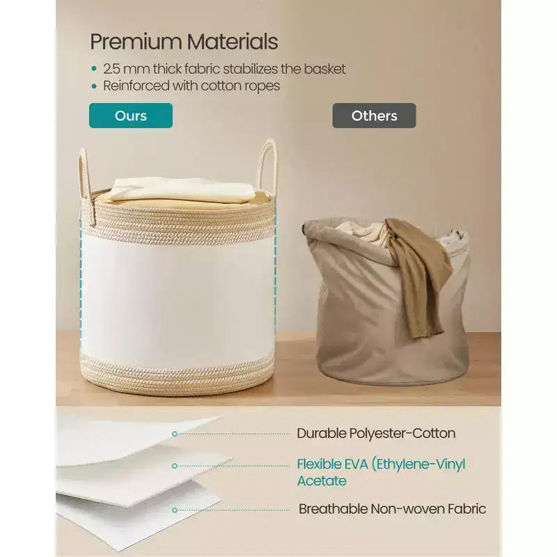 Laundry Hamper, 23.8 Gal. Laundry Basket, Laundry Bag with Lid, with Handles, Drawstring, for Clothing, Blankets, 19.7 x 19.7 x 18.1 Inches