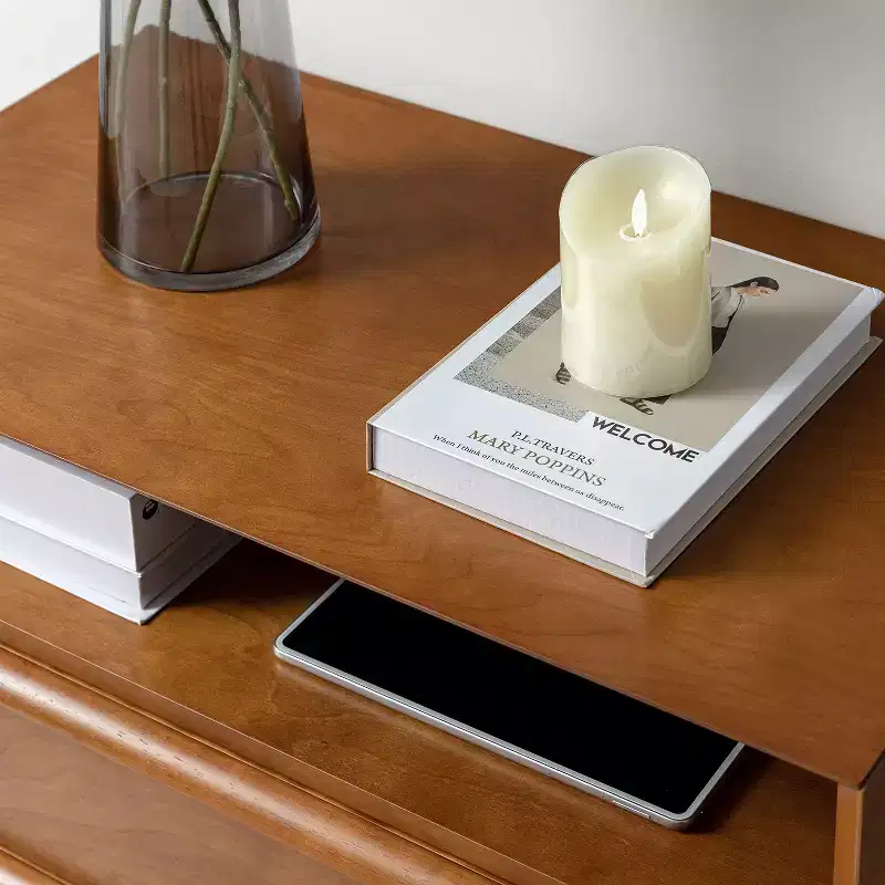 Margery Mid-century Modern 2 - Drawer end table with Built-In Outlets and Cable Management and Open Shelf | HULALA HOME