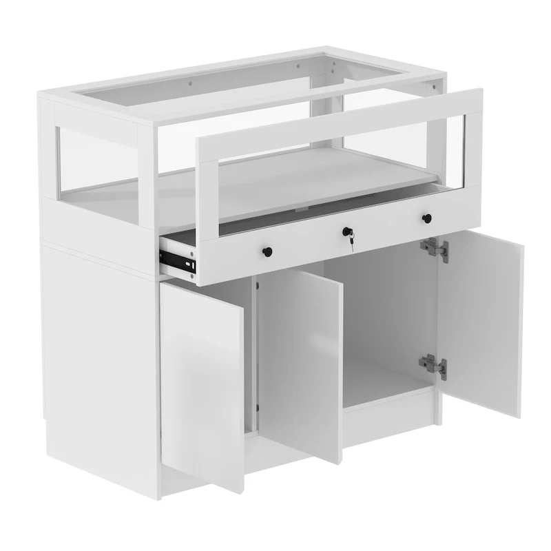 Display Cabinet with Tempered Glass Top and Lockable Storage Clo - 39.4