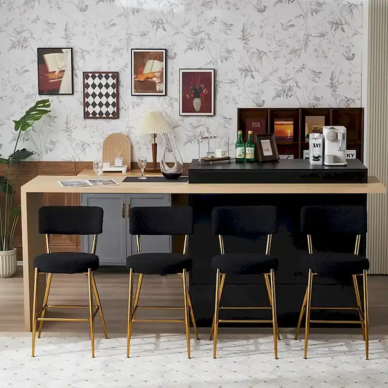 Set of 2/Set of 4 Modern Teddy Fabric Upholstered Bar Stools with Metal Base