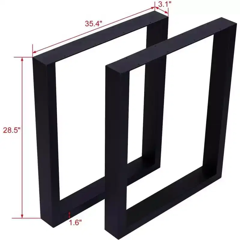 Set of 2 Heavy-Duty Metal Table Legs, Wide Steel Box Section Square Legs, Industrial Style Dining Table and Desk Legs, 28x35 Inches