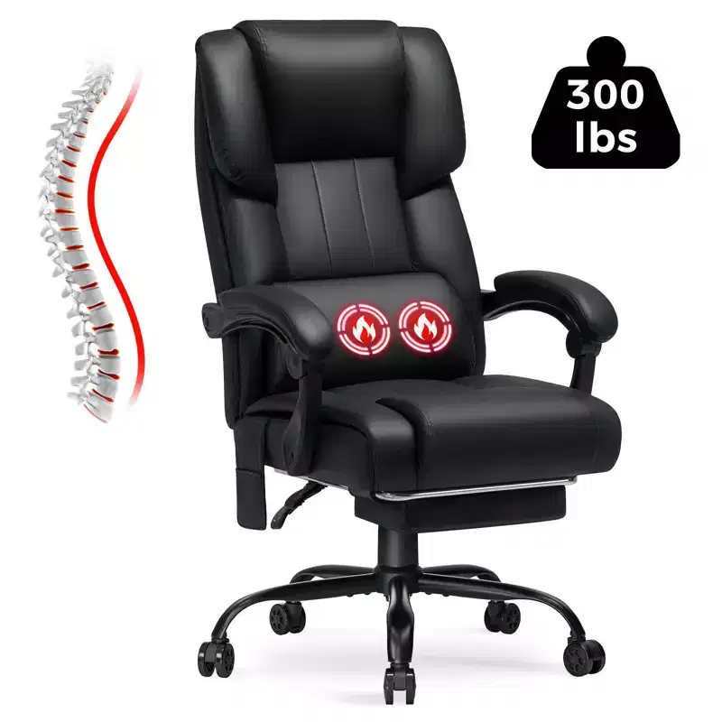 Hoffree Heated Massage Executive Office Chair with Adjustable Armrests, Footrest & Reclining Backrest