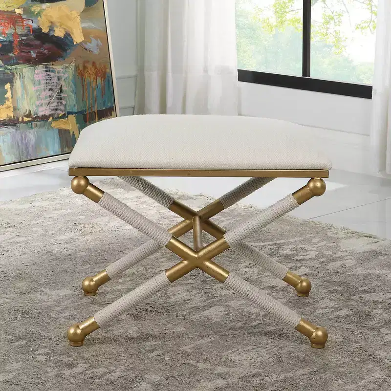 Uttermost Socialite 24 Wide White Gold Ottoman