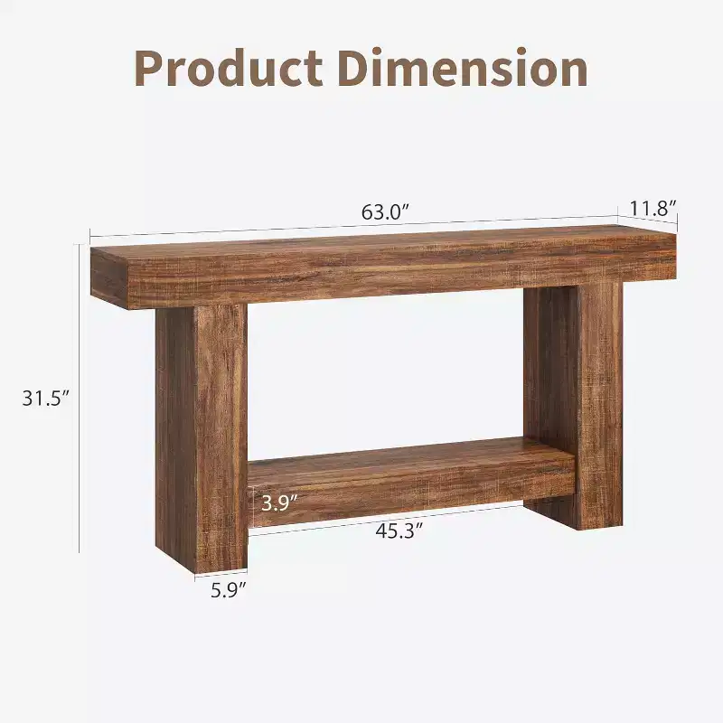 63 Inches Farmhouse Console Table, 2-Tier Entryway Table with h-Shaped Base, Narrow Entry Table Long Sofa Table Hallway Accent Table for Living Room
