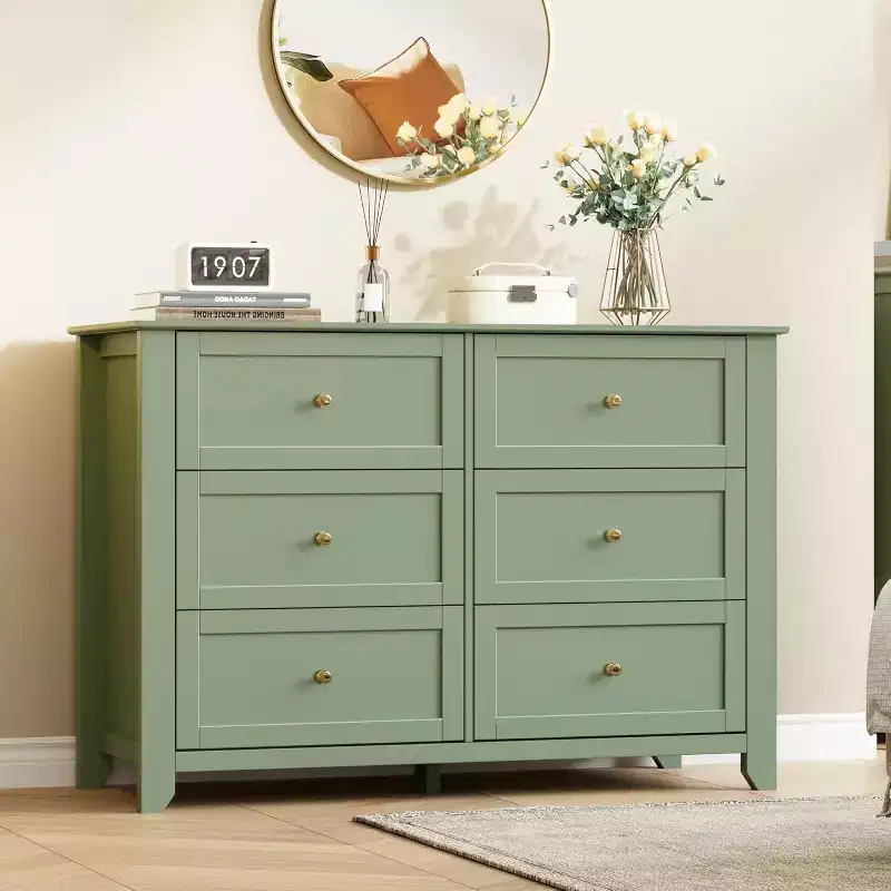 Modern Elegant 6-Drawer Storage Dresser,Lacquer Finish Wooden Chest with Solid Wood Legs, Versatile Organizer for Bedroom,Nursery,Living Room&Closet