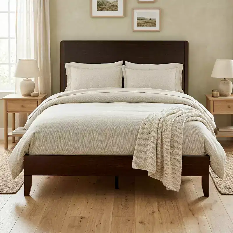 Dyonery Wood Platform Bed Frame with 50 Tall Headboard - 800lbs Weight Capacity, Noise-Free, Solid Wood Slat Support, No Box Spring Needed