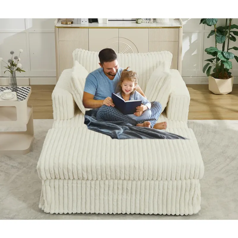 47.8 Oversized Upholstered Chaise Longue Chair with Pillows