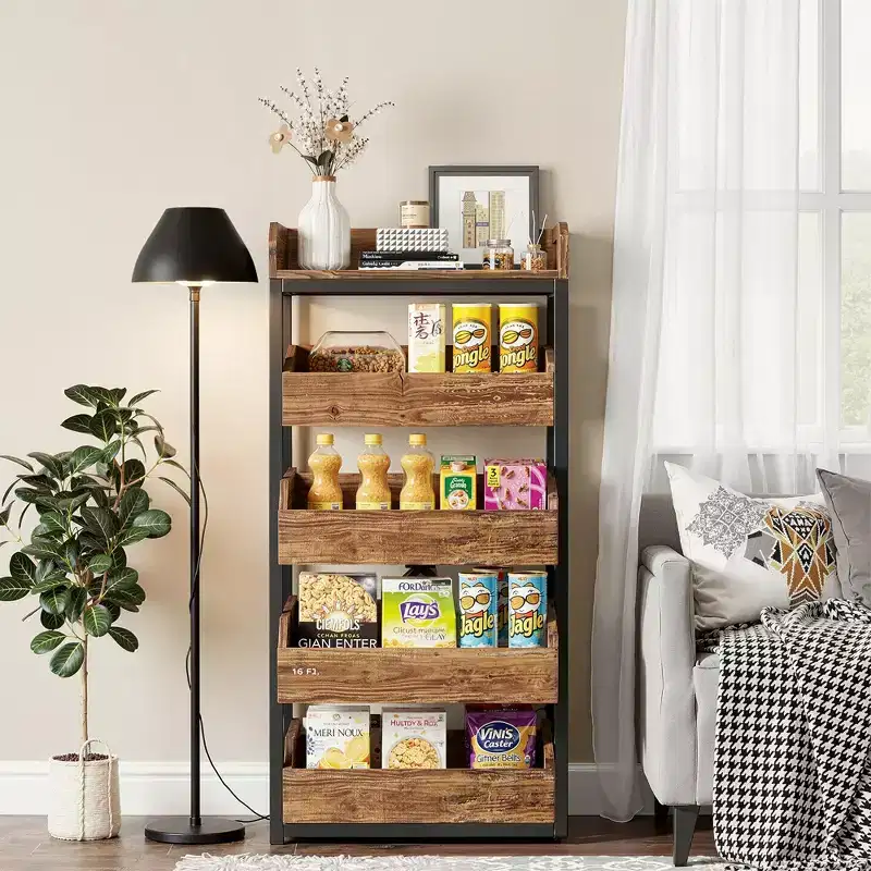 5-Drawer Pull-Out Vegetable Storage Rack, Large Capacity Kitchen Organizer for Fruits & Snacks