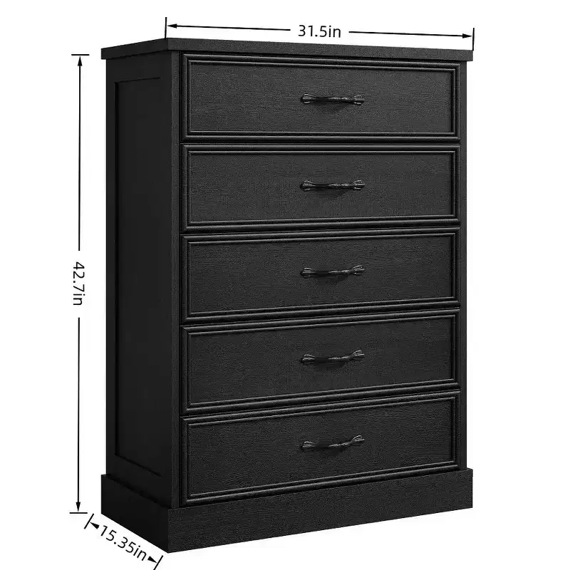 42.7 Tall Farmhouse 5 Drawer Dresser, 5 Chest of Drawers Nightstand with Sturdy Foundation, Wooden Cabinet for Bedroom Living Room Nursery