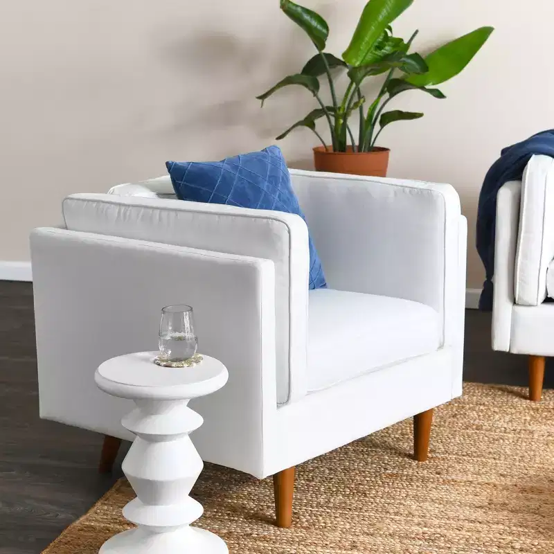 High-Sided Upholstered Accent Armchair Coastal White Pocket Spring Plywood Steel Frame