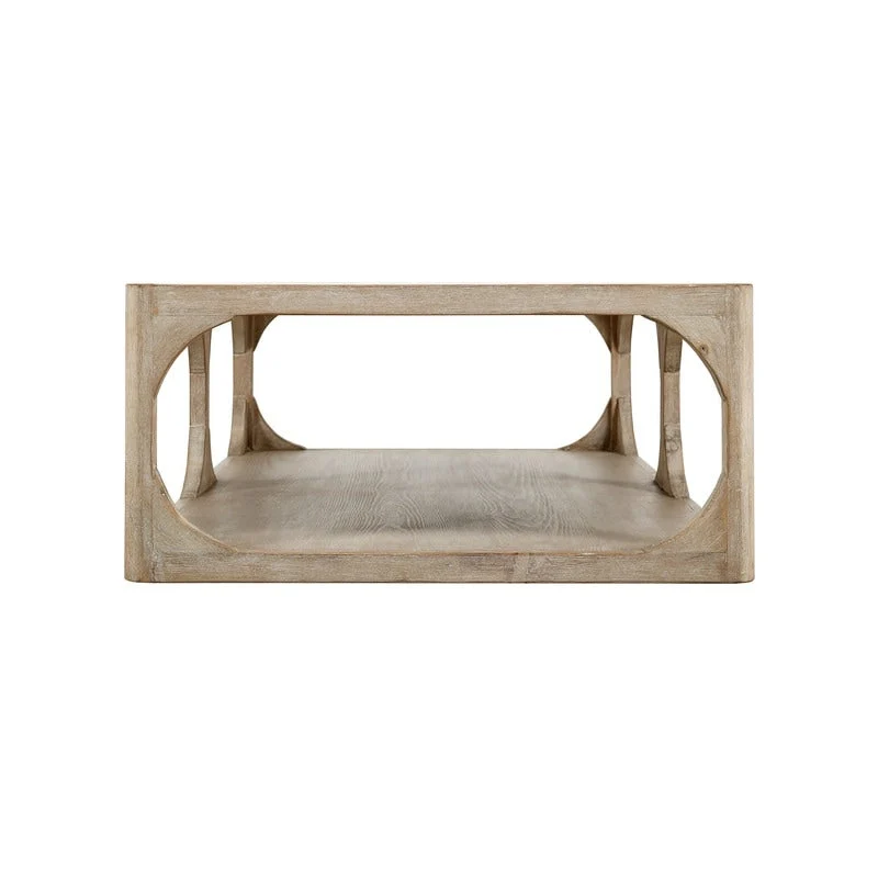 Reclaimed Wood Peking Ming Coffee Table, Small, 55 Inch Long, Weathered White Wash