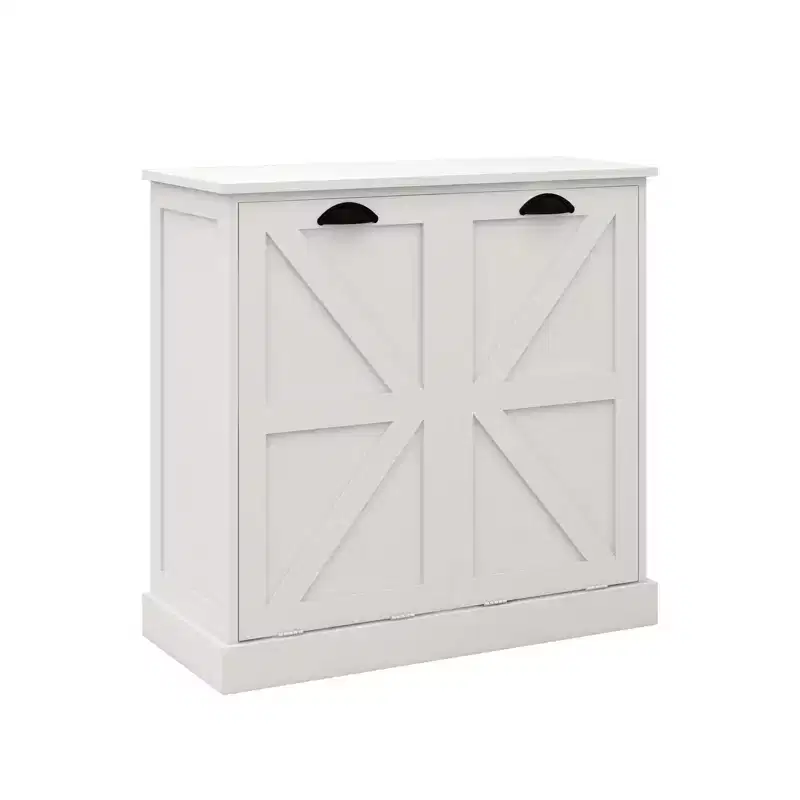 Tilt-Out Laundry Hamper Cabinet – 2 Sorting Bins, Top Shelf, MDF, 31.5x13.8x30.7 in