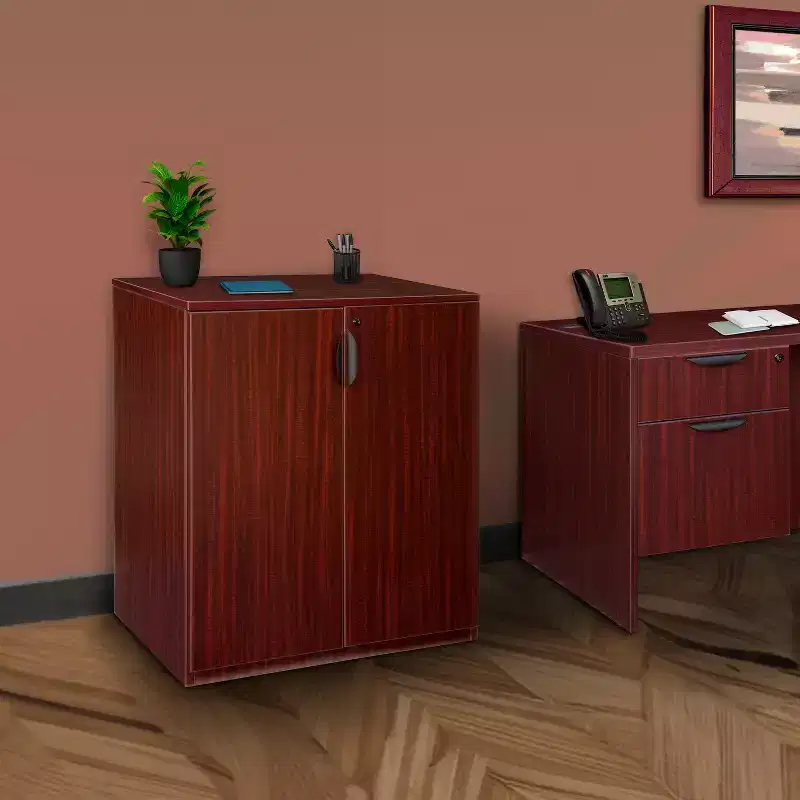 180 in H and 90 in.W Mahogany Wood Utility Storage Cabinets with 2 -Doors and 3 Shelves