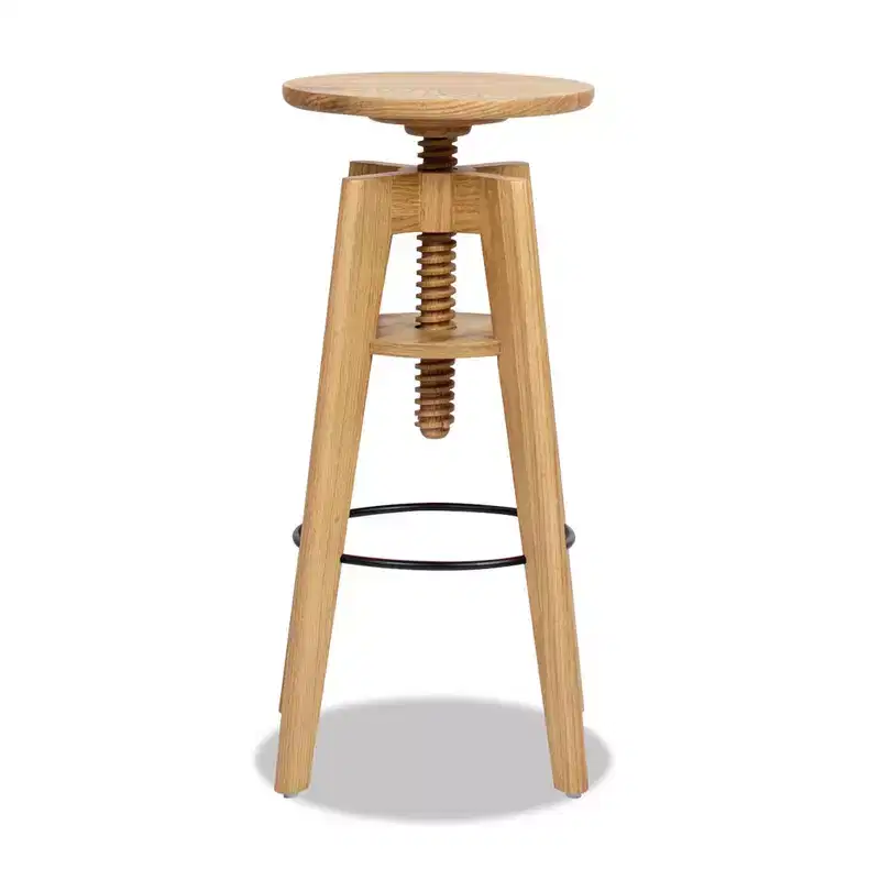 Minimalist Oak Wood Adjustable Bar Counter Stool, Walnut Brown, 300 lb Capacity