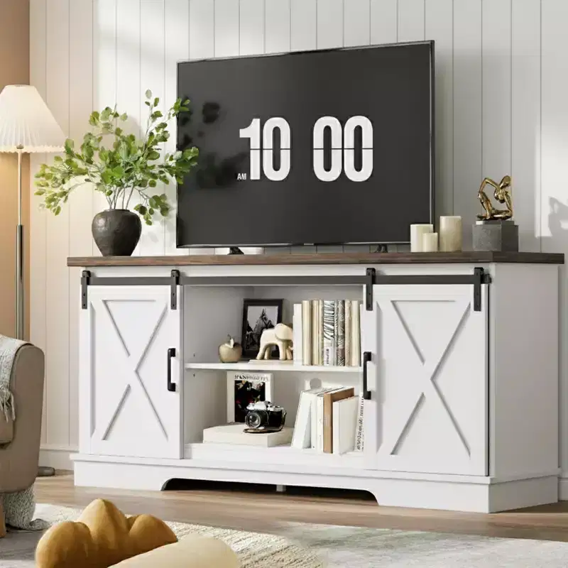 Entertainment Center, 58 Inch TV Stand for 65 Inch TV, TV Cabinet with Barn Doors, Industrial Media Console Storage Cabinet Sideboard for Living Room