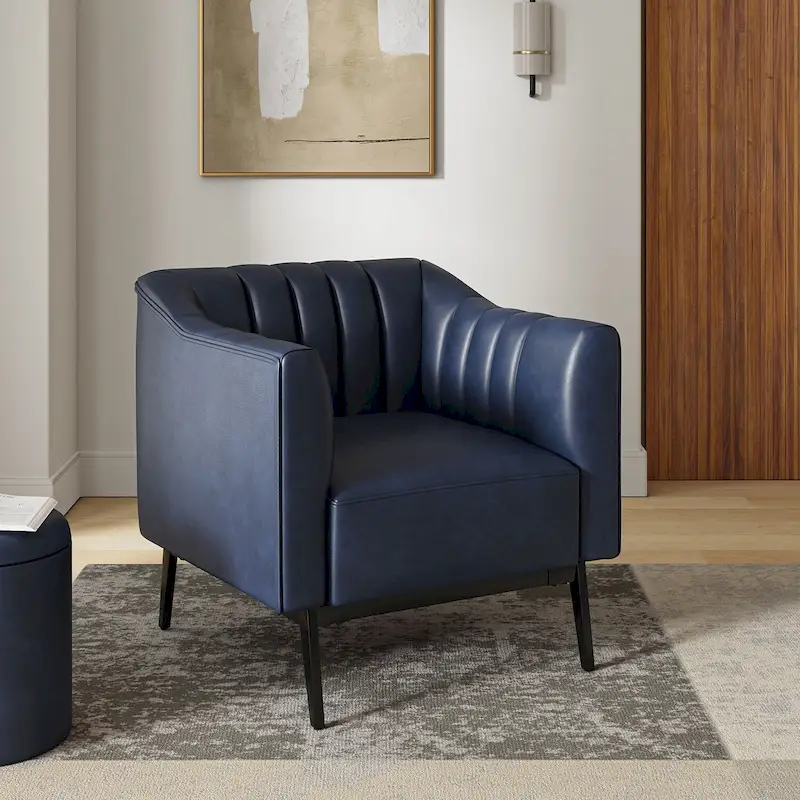 Alfons Industrial Leather Chair with Channel Tufting and Metal Leg by HULALA HOME