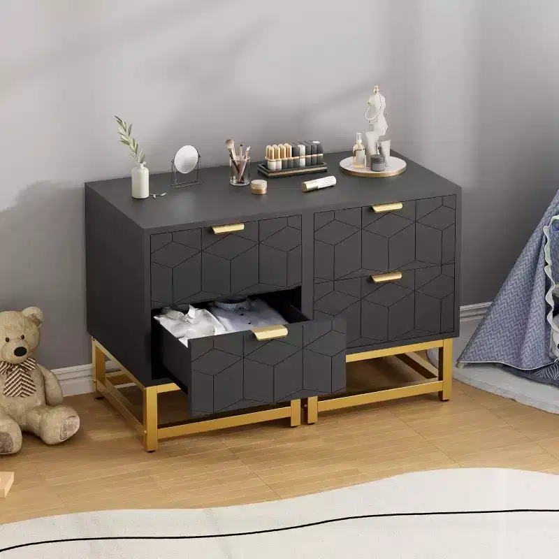2 Drawer Nightstand, Modern Side Table with Gold Metal Legs, Bedside Table Storage for Bedroom, Hallway, or Entryway