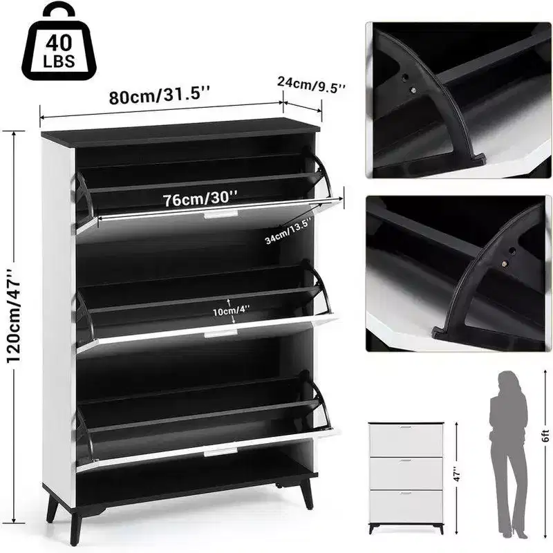 Shoe Storage Cabinet with 3 Flip Drawers, Narrow Hidden Shoe Storage Cabinet for Entryway, Freestanding Shoe Rack for Entryway Hallway
