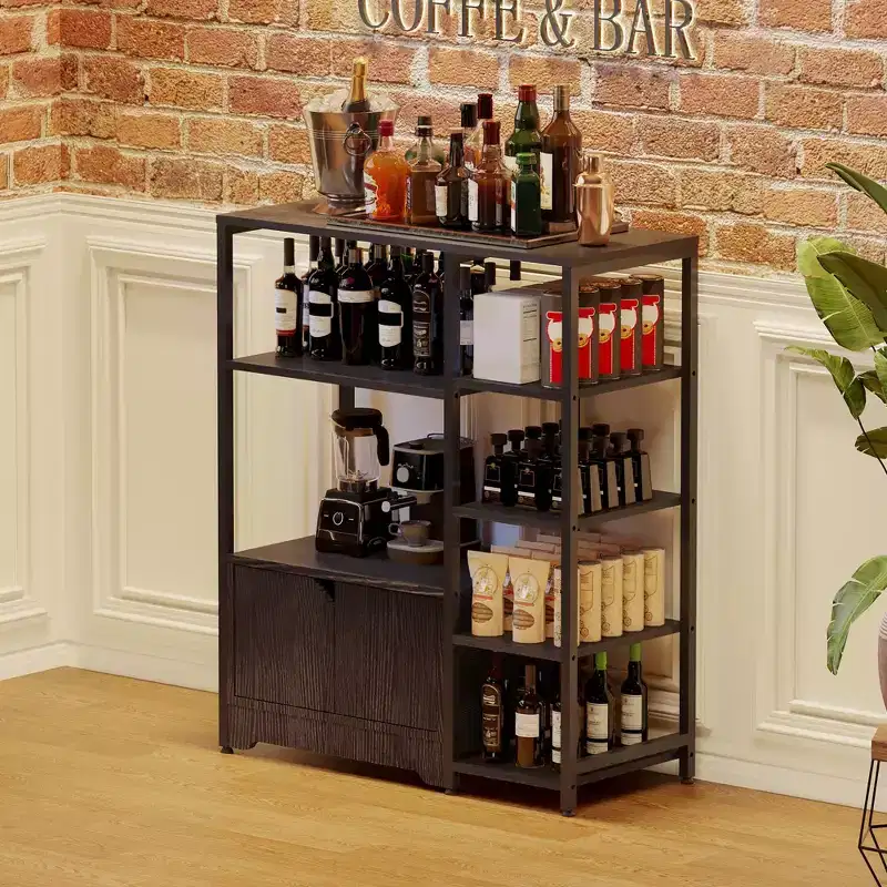 5-Tier Kitchen Baker's Rack with Cabinet, 38.2 Freestanding Microwave Stand & Coffee Bar Station, Storage Shelf for Kitchen, Living Room & Office
