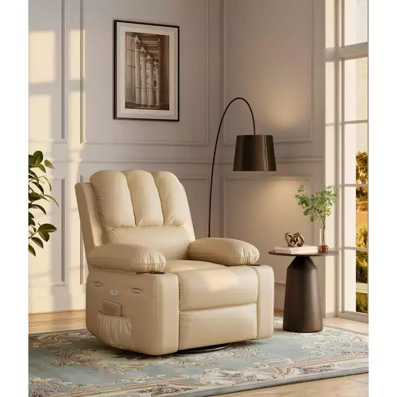 Massage Recliner Chair, PU Leather Swivel Recliner for Living Room, Nursery, or Home Theater, Ergonomic Reclining Sofa with Cup Holders