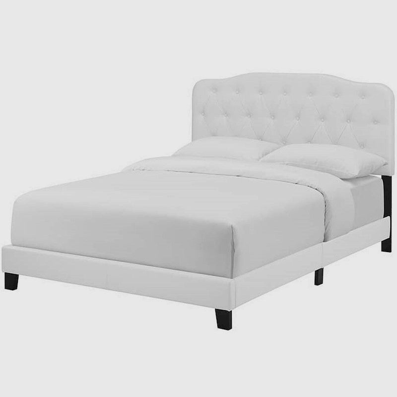 King Leather Platform Bed with Button Tufted Headboard