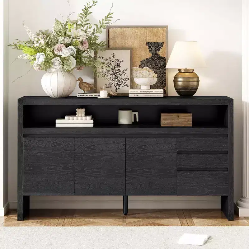 Okak 60in Sideboard Cabinet, Bufft Cabinet with 3 Doors and 3 Drawers, Storage Cabinet for Living Room, Dining Room, Kitchen