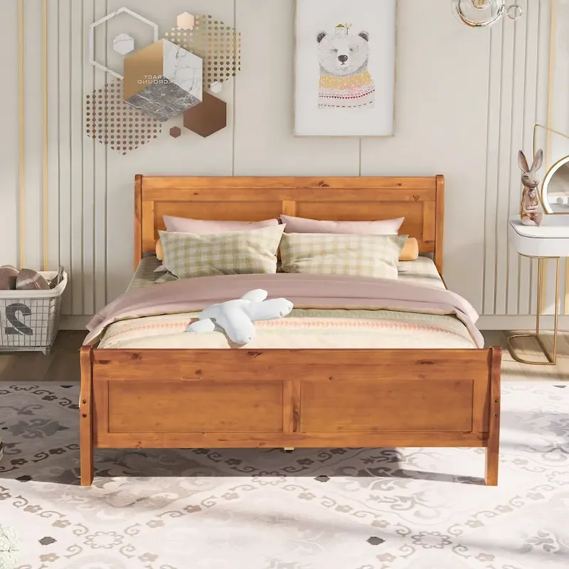 Queen Size Wood Platform Bed with Headboard and Footboard