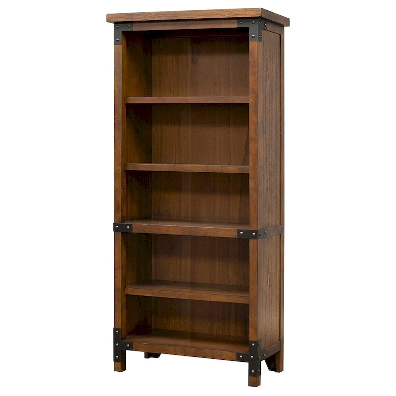 Rustic Open Bookcase, Office Shelving, Storage Cabinet, Brown - 34W x 72H x 15D