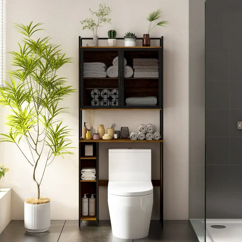 Above Toilet Storage Rack Metal Frame Bathroom Stand Space Saver Shelf