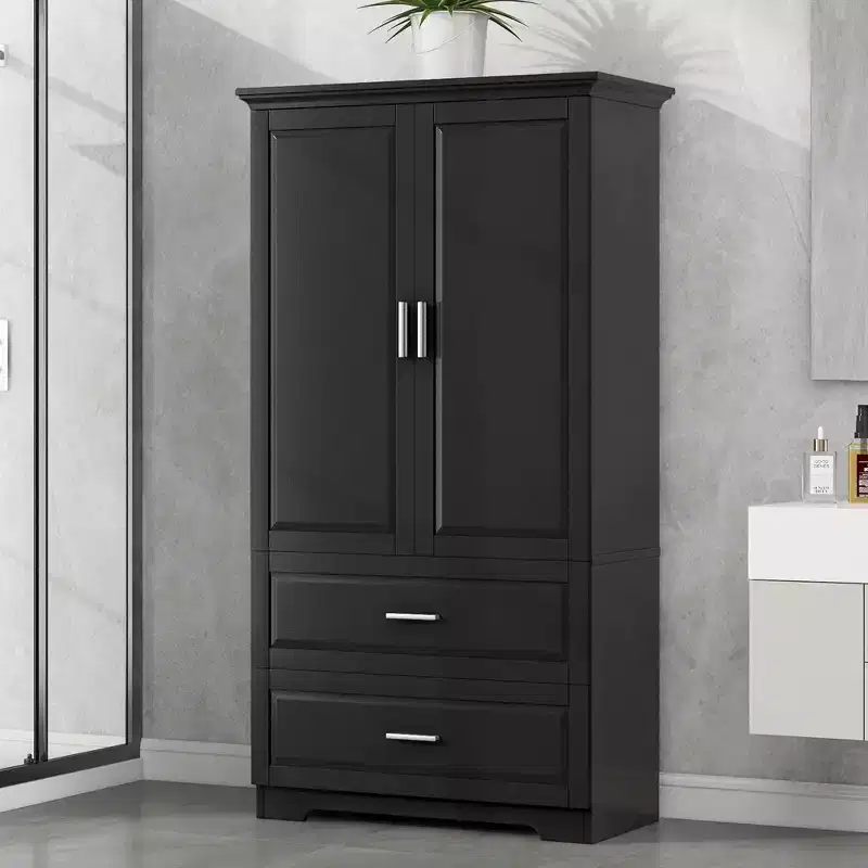 Modern Tall Freestanding Wood Bathroom Storage Cabinet with Adjustable Shelf, Drawers and Doors