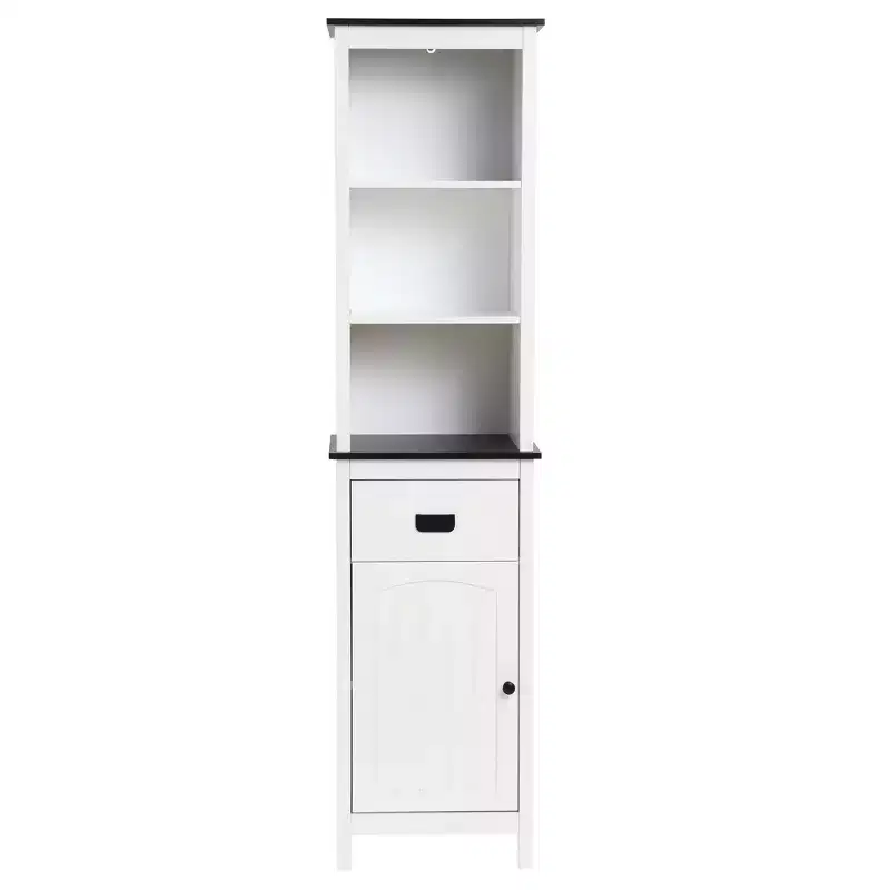 LuxenHome White Wood 63-Inch Tower Bathroom Cabinet