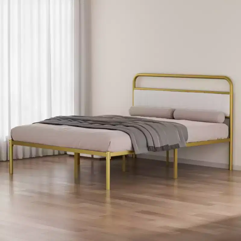 Modern Steel Platform Bed Frame with Linen Upholstered Headboard